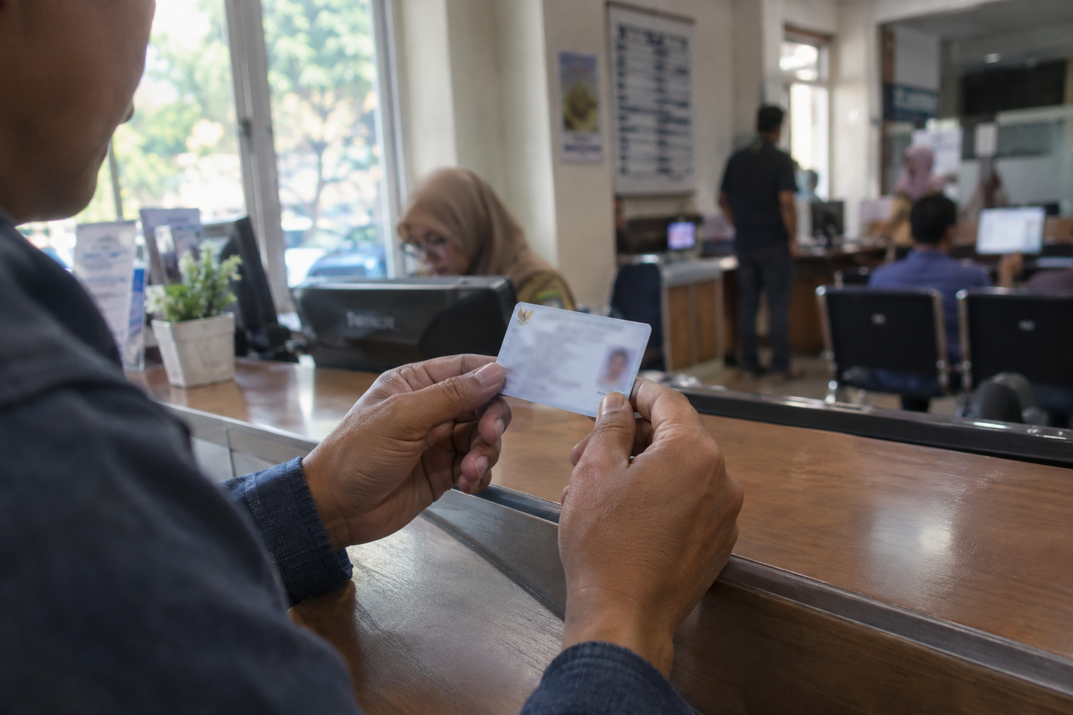 Warga mengecek status NIK KTP di layanan administrasi kependudukan