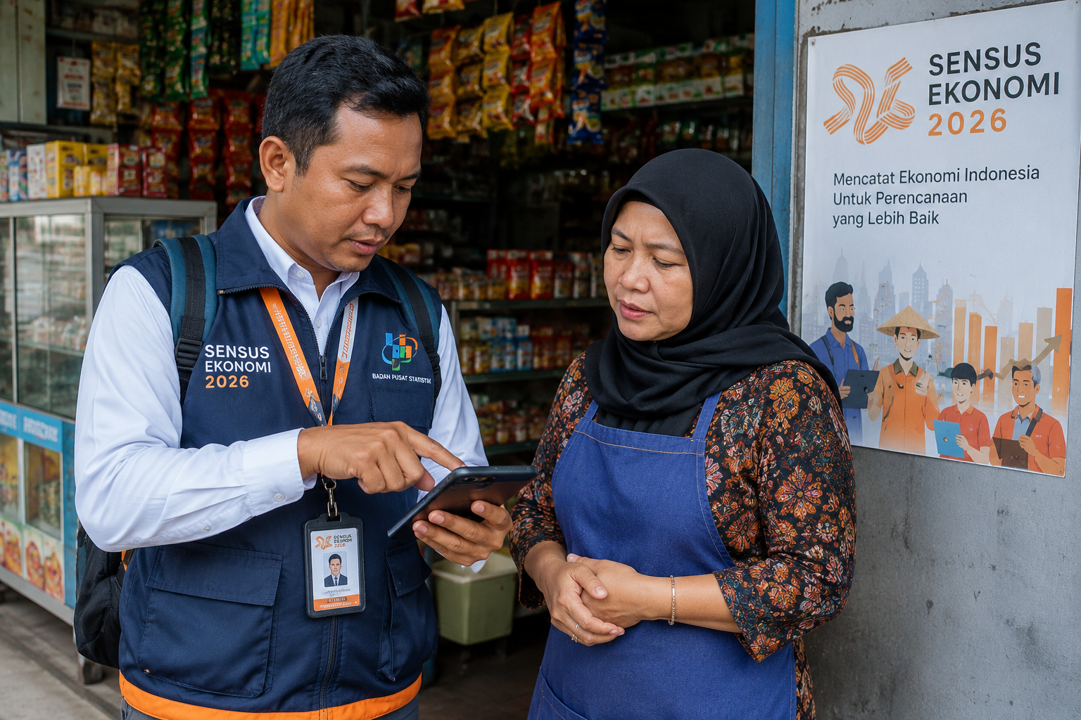 Petugas Sensus Ekonomi 2026 mendata pelaku usaha dengan smartphone